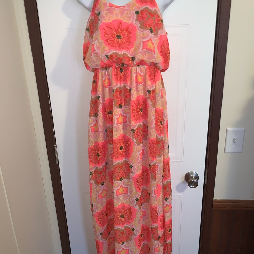 Floral Maxi Dress in Pink and Orange